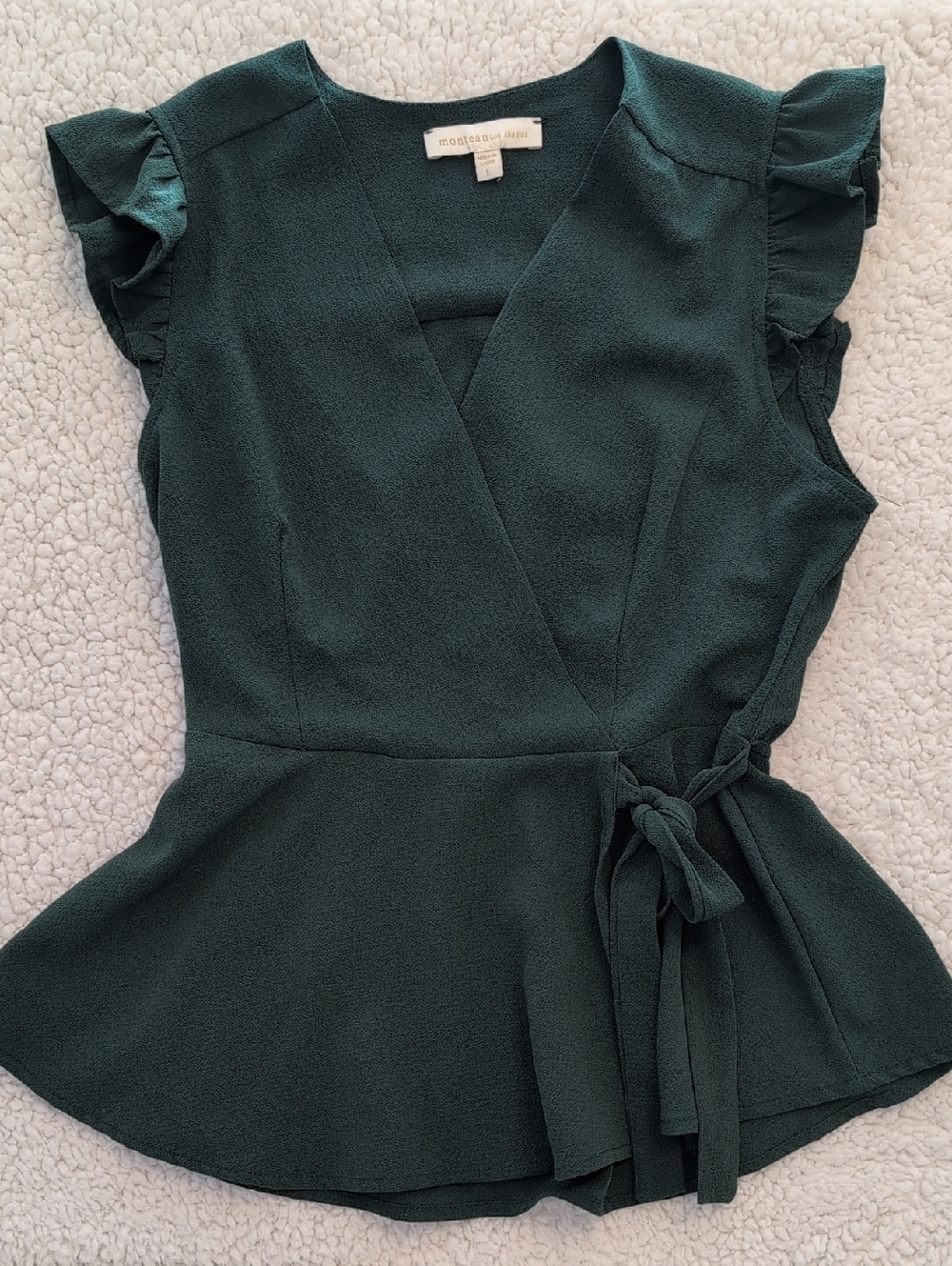 Monteau Forest Green Wrap Peplum Blouse